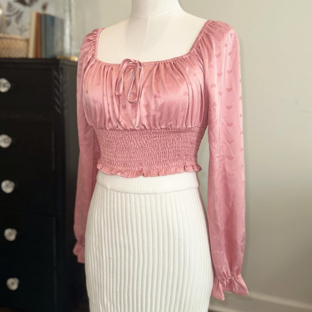 Silky Heart Print Valentine's Top